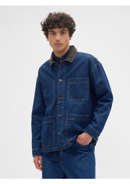 Erkek Lacivert Relaxed Denim Barn Ceket
