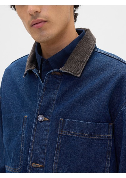 Erkek Lacivert Relaxed Denim Barn Ceket modelleri