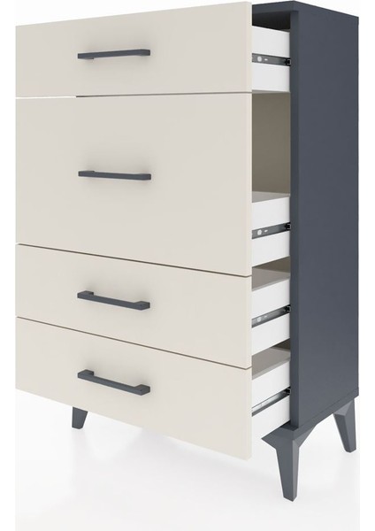 Arges Komodin 4 Çekmeceli 60X30X96 Antrasit-Aytaşı fırsatları