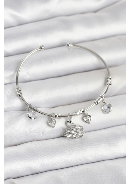 Bfs Kuğu Charmlı Gümüş Renk Kadın Bileklik