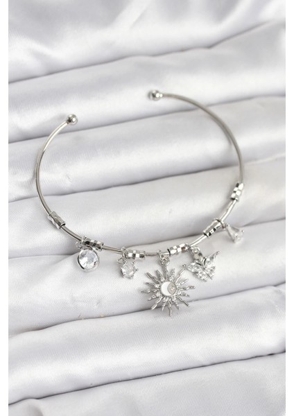 Bfs Güneş Charmlı Gümüş Renk Pirinç Kadın Bileklik