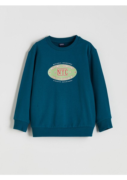 Yeni Sezon Bisiklet Yaka Baskılı Erkek Çocuk Sweatshirt