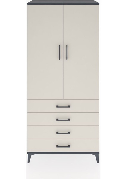 Hyperion Dolap 4 Raflı 4 Çekmeceli 2 Kapaklı 88X44X195 Antrasit-Aytaşı