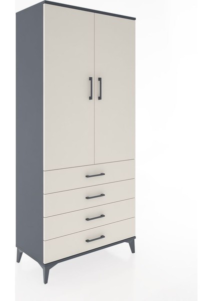 Hyperion Dolap 4 Raflı 4 Çekmeceli 2 Kapaklı 88X44X195 Antrasit-Aytaşı fiyatları