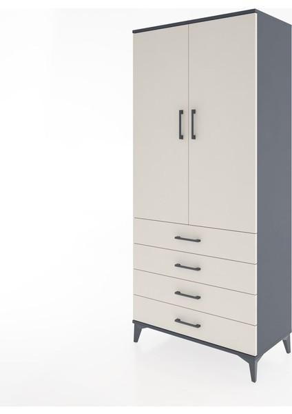 Hyperion Dolap 4 Raflı 4 Çekmeceli 2 Kapaklı 88X44X195 Antrasit-Aytaşı modelleri