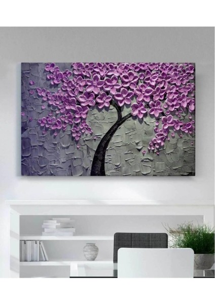 Kanvas Tablo Mor Çiçekli Ağaç Kanvas Tablo 70 x 100