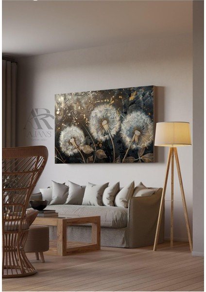 Kanvas Tablo Altın Detaylı Karahindiba Rüzgarı Dekoratif Kanvas Tablo 70 x 100