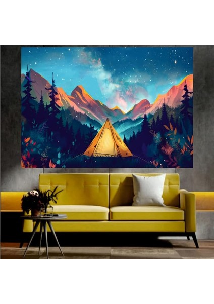 Orman ve Gece Manzaralı Sanatsal Dekoratif Duvar Tablosu (50X70 Cm)