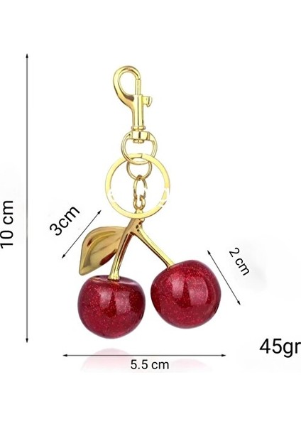 Simli Kiraz Gold Detaylı Kırmızı Viral Çanta Charm Çanta Süsü / Anahtarlık fiyatları