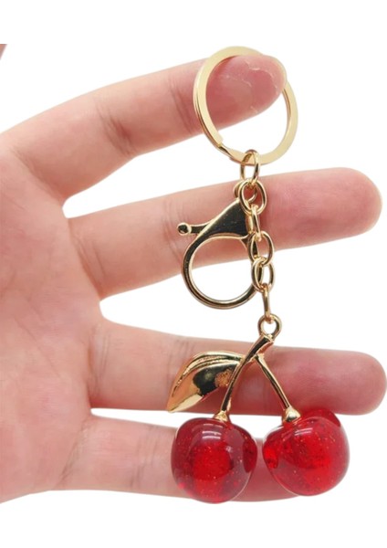 Simli Kiraz Gold Detaylı Kırmızı Viral Çanta Charm Çanta Süsü / Anahtarlık modelleri
