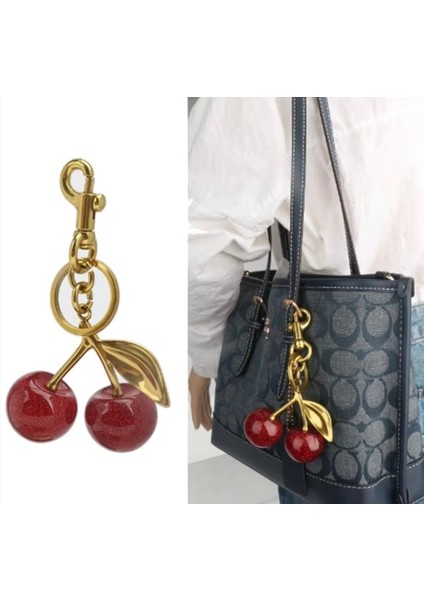 Simli Kiraz Gold Detaylı Kırmızı Viral Çanta Charm Çanta Süsü / Anahtarlık fırsatları