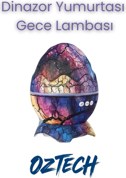 Renkli Dinazor Yumurtası Bluetooth Gece Lambası ve Tavan Yansıtıcı Hoparlör