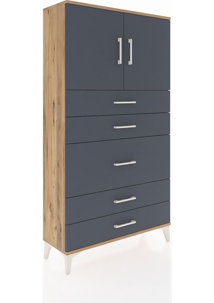 Arges Dolap 2 Raflı 5 Çekmeceli 2 Kapaklı 88X30X163 Çam-Antrasit fiyatları