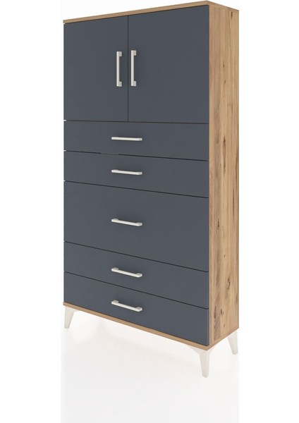 Arges Dolap 2 Raflı 5 Çekmeceli 2 Kapaklı 88X30X163 Çam-Antrasit modelleri