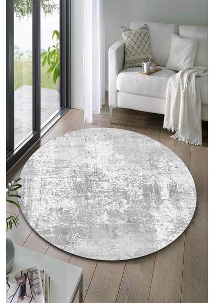 Yuvarlak Yolluk Mutfak Halısı, Dijital Baskı, Kaymaz Taban, Yıkanabilir, Gri