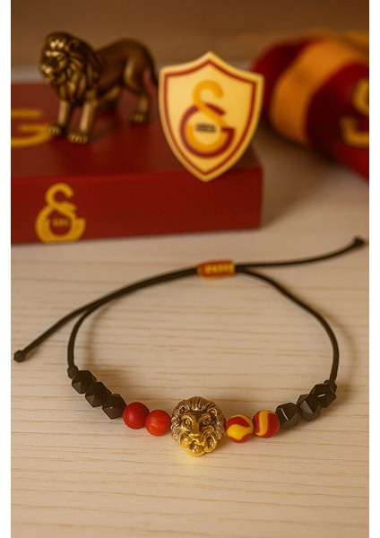 Galatasaray Oniks & Malakit Taş Aslan Figürlü Taraftar Bilekliği – El Yapımı Ayarlanabilir fırsatları