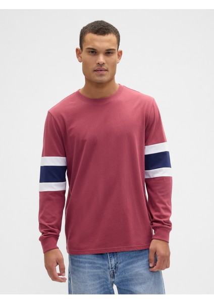 Erkek Kırmızı Everyday Soft Varsity Bisiklet Yaka T-Shirt