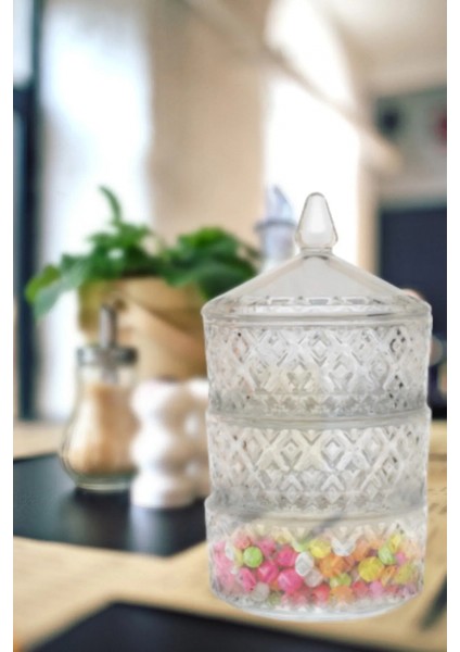 Delisoga 3 Katlı Cam Kurabiyelik -PAK-417