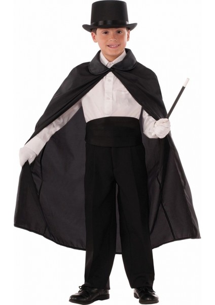 Sihirbaz Pelerini 90 cm ve Sihirbaz Şapkası Siyah Renk Çocuk Boy