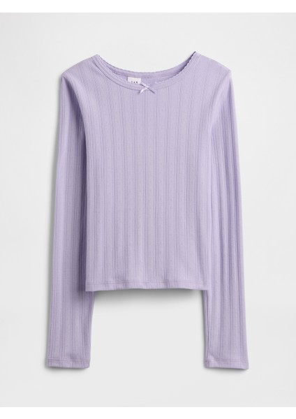 Kız Çocuk Açık Lila Fitilli Pointelle T-Shirt