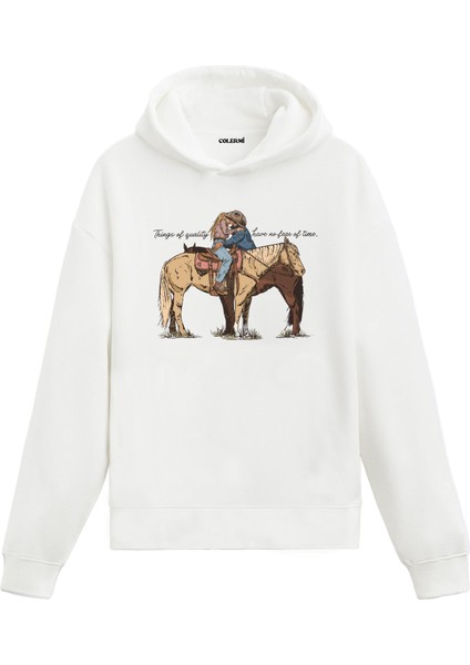 Kovboy At Üstünde Dinlenen Adam Tasarım Baskılı Western Tarz Unisex Kapüşonlu Hoodie