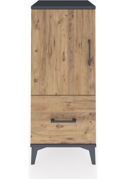 Hyperion Komodin 2 Raflı Tek Çekmeceli Tek Kapaklı 44X44X106 Antrasit-Çam