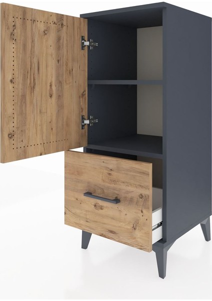 Hyperion Komodin 2 Raflı Tek Çekmeceli Tek Kapaklı 44X44X106 Antrasit-Çam fırsatları