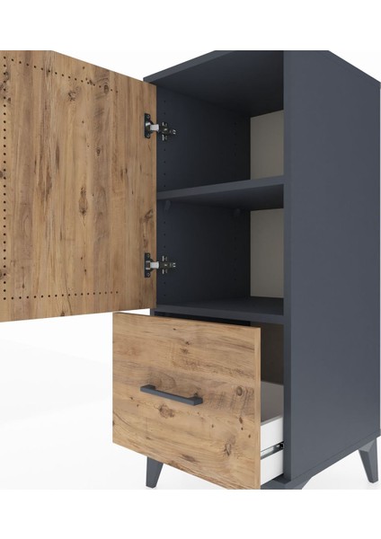 Hyperion Komodin 2 Raflı Tek Çekmeceli Tek Kapaklı 44X44X106 Antrasit-Çam indirimleri