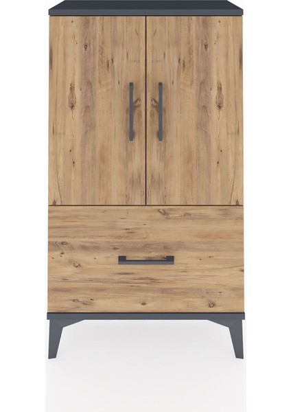 Arges Komodin 2 Raflı Tek Çekmeceli 2 Kapaklı 60X30X106 Antrasit-Çam