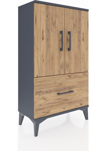 Arges Komodin 2 Raflı Tek Çekmeceli 2 Kapaklı 60X30X106 Antrasit-Çam modelleri