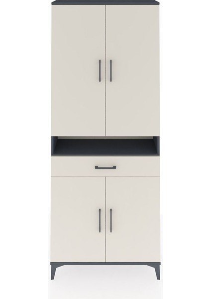 Arges Dolap 5 Raflı Tek Çekmeceli 4 Kapaklı 88X30X221 Antrasit-Aytaşı