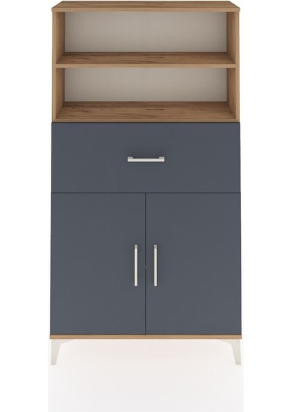 Arges Dolap 3 Raflı Tek Çekmeceli 2 Kapaklı 88X30X163 Çam-Antrasit