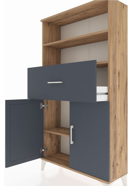 Arges Dolap 3 Raflı Tek Çekmeceli 2 Kapaklı 88X30X163 Çam-Antrasit indirimleri