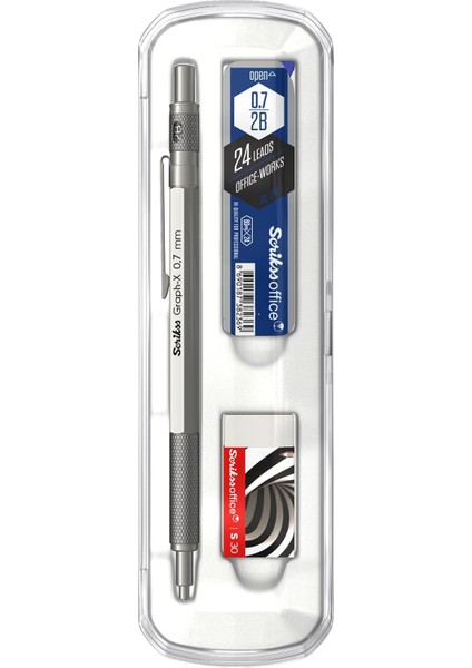 Graphx 3&apos;lü Set Mekanik Kurşun Silgi Min Kurşun Gri 0.7 mm