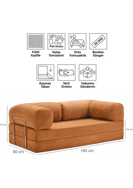 90X180 Kanepe - Fitilli Kadife Yıkanır Silinir Pratik Yer Yatağı 50 Dns Bondex 90X180CM