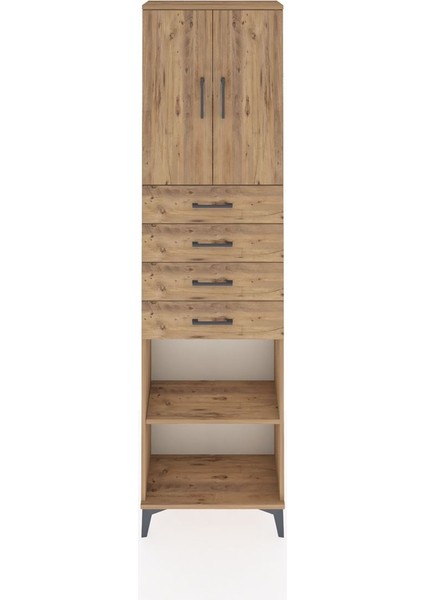 Arges Dolap 3 Raflı 4 Çekmeceli 2 Kapaklı 60X30X221 Çam-Çam