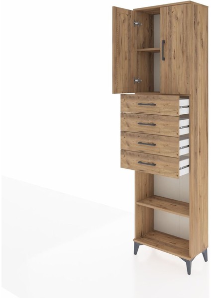 Arges Dolap 3 Raflı 4 Çekmeceli 2 Kapaklı 60X30X221 Çam-Çam fırsatları