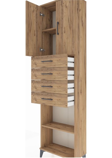 Arges Dolap 3 Raflı 4 Çekmeceli 2 Kapaklı 60X30X221 Çam-Çam indirimleri