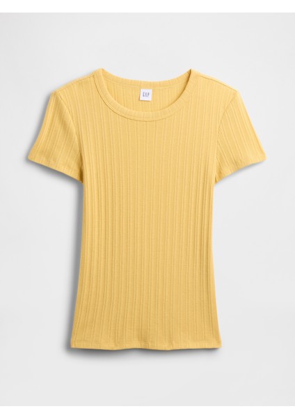 Kadın Sarı Pointelle Crewneck T-Shirt fiyatları