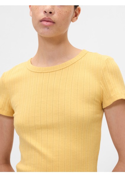 Kadın Sarı Pointelle Crewneck T-Shirt modelleri