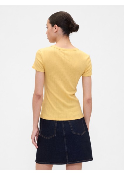 Kadın Sarı Pointelle Crewneck T-Shirt indirimleri