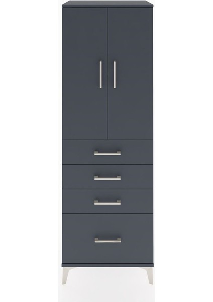 Hyperion Dolap 2 Raflı 4 Çekmeceli 2 Kapaklı 60X44X182 Antrasit-Antrasit