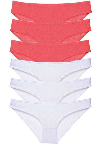 6 Adet Eko Set Likralı Kadın Slip Külot Fuşya Beyaz