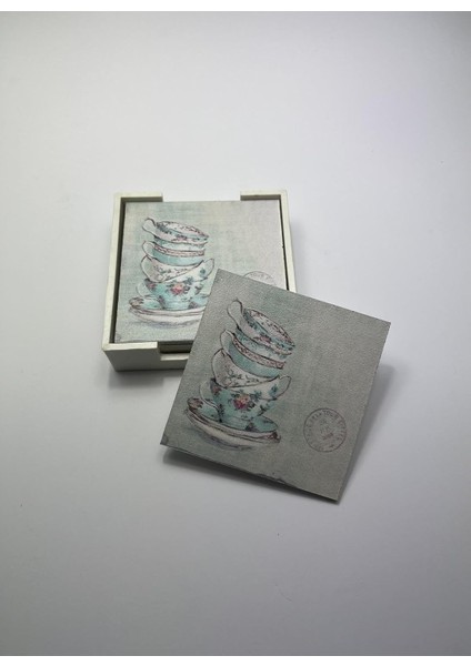 Ahşap Altlığı Seti (Kutulu - Fincan Desenli)