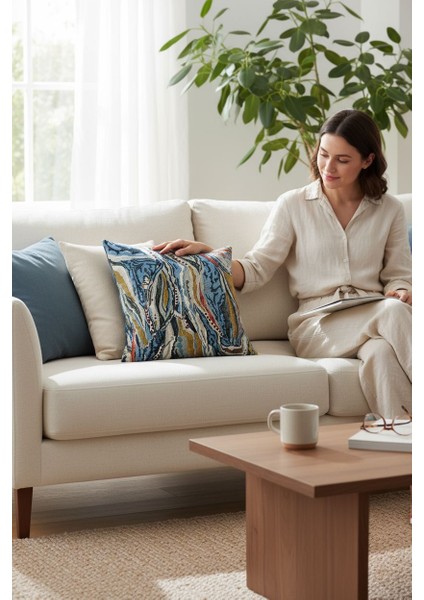 Boncuk Elyaf Dolgulu Kırlent-Bohem Desenli-Kalın Kumaş-Dekorasyon-Yastık Kırlent