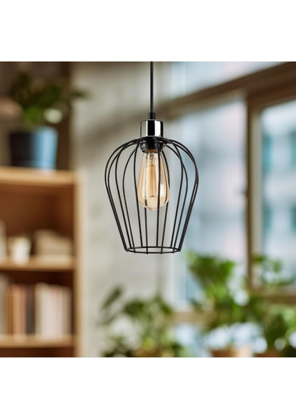 Siyah Tekli Tel Sarkıt Aydınlatma, Ev, Ofis, Cafe, Restoran Avizeleri, E27 Duy