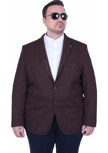 Mocgrande Erkek Büyük Beden 4 Drop Blazer Şönili Ceket 500602 Kahverengi