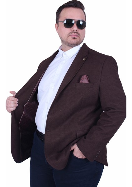 Mocgrande Erkek Büyük Beden 4 Drop Blazer Şönili Ceket 500602 Kahverengi fiyatları