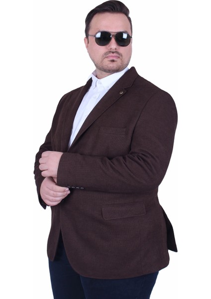 Mocgrande Erkek Büyük Beden 4 Drop Blazer Şönili Ceket 500602 Kahverengi modelleri