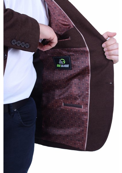 Mocgrande Erkek Büyük Beden 4 Drop Blazer Şönili Ceket 500602 Kahverengi indirimleri